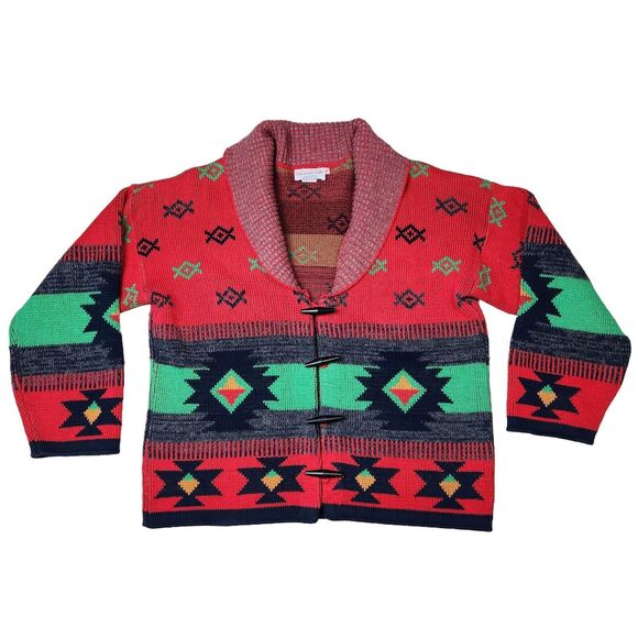 Vtg Southwestern Sweater Women L Knitted Aztec Tribal Navajo Toggletooth Cowgirl - Picture 1 of 12